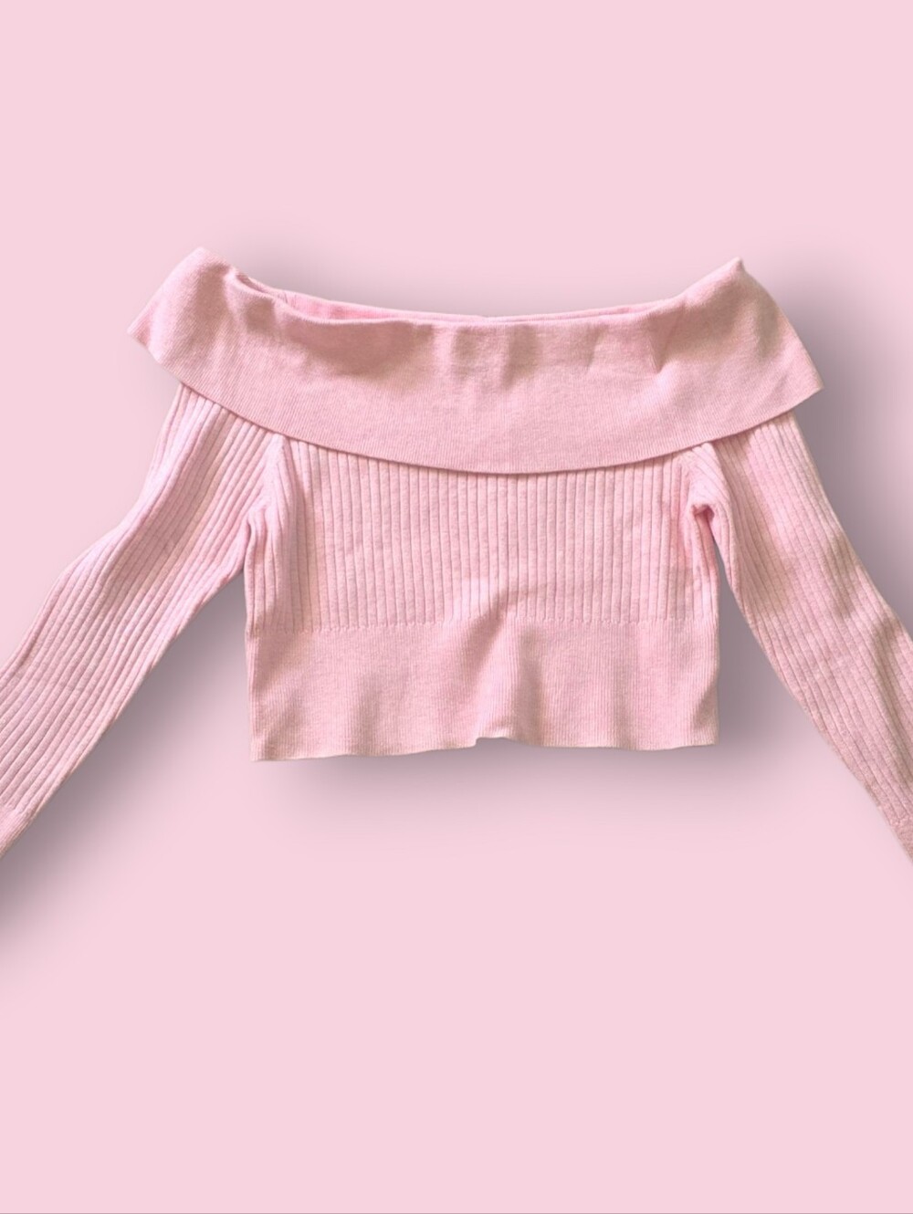 L - Wild Fable Pink Off-The-Shoulder Long Sleeve Crop Sweater